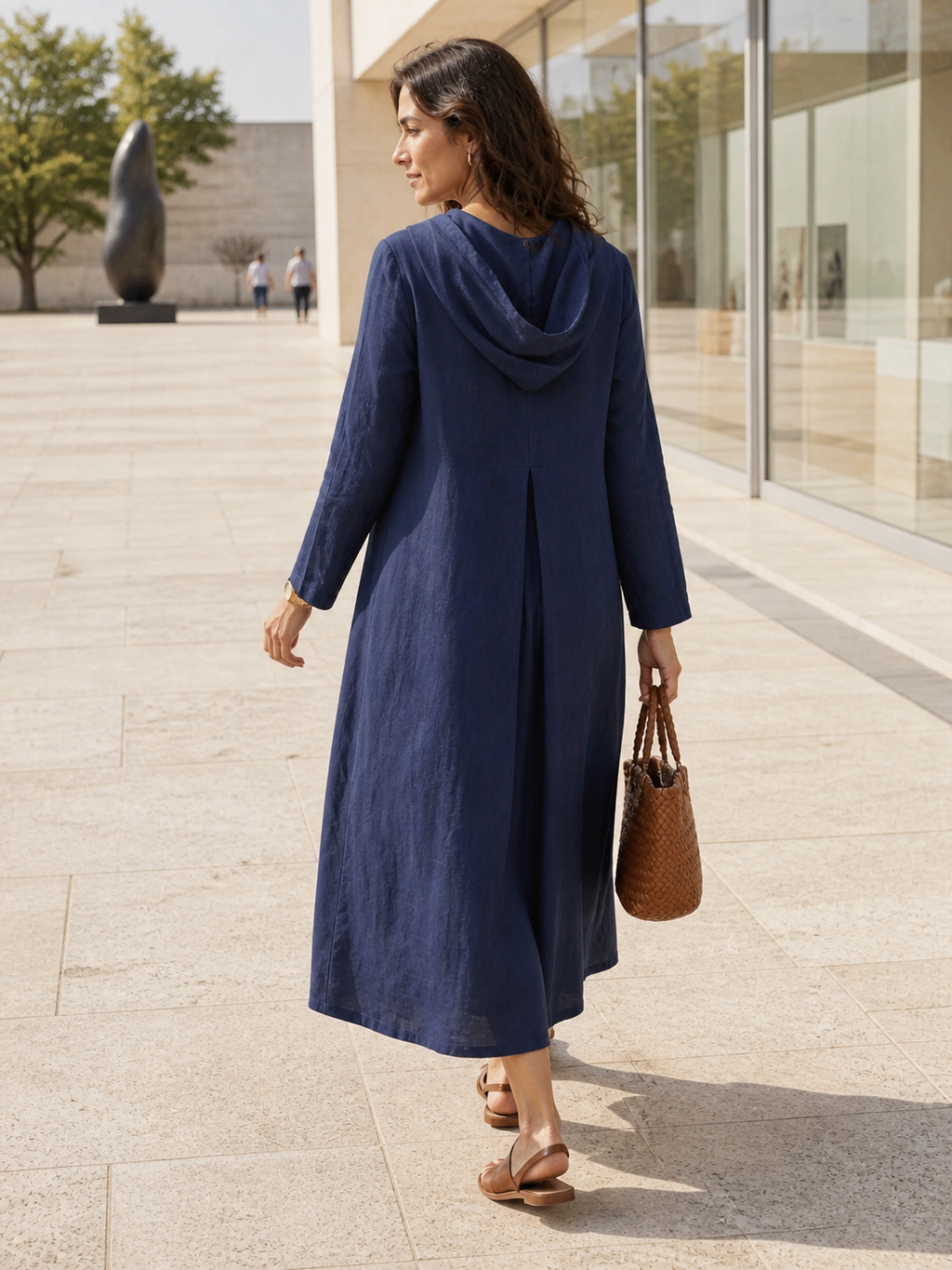 100% Linen Hooded Pullover Maxi Dress REBECCA by LINTICO