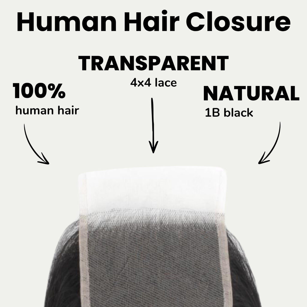 Malaysian Straight 4x4 Transparent Lace Human Hair Closure by Private Label