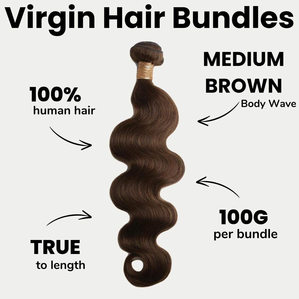 Medium Brown Body Wave 100% Human Hair Bundles by Private Label