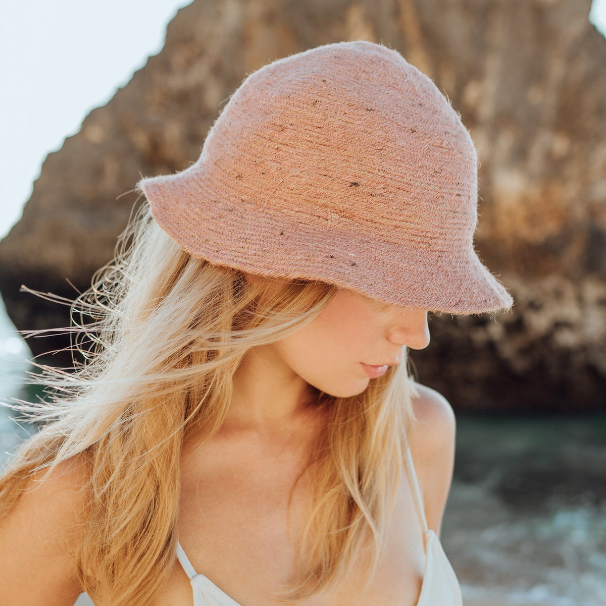 NALA Safari Jute Straw Hat In Blush Rose by BrunnaCo