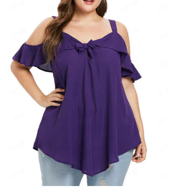 Plus Size V Neck Flare Sleeve Tunic Blouse for Women by Trendy Attic Store01