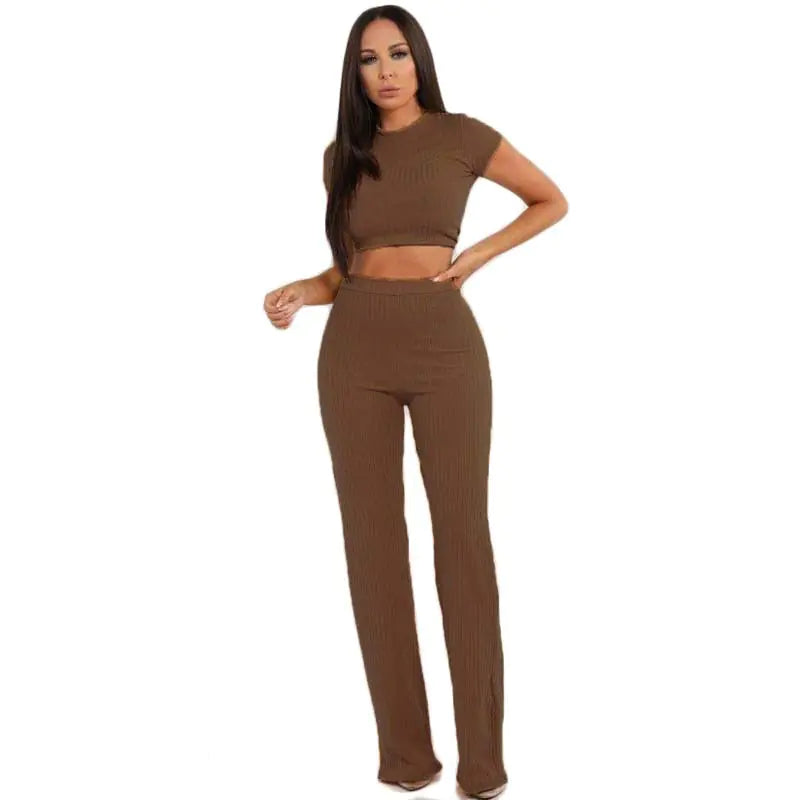 High Elastic Cotton Wide Leg Pants Two-Piece Set by Trendy Attic Store01