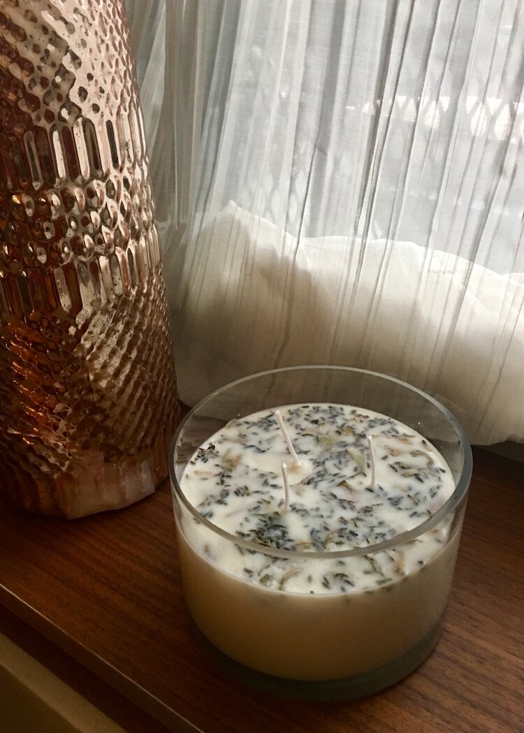 Lavender + White Sage Aromatherapy 3 Wick Large Soy Wax Candle by Indigo Poseidon