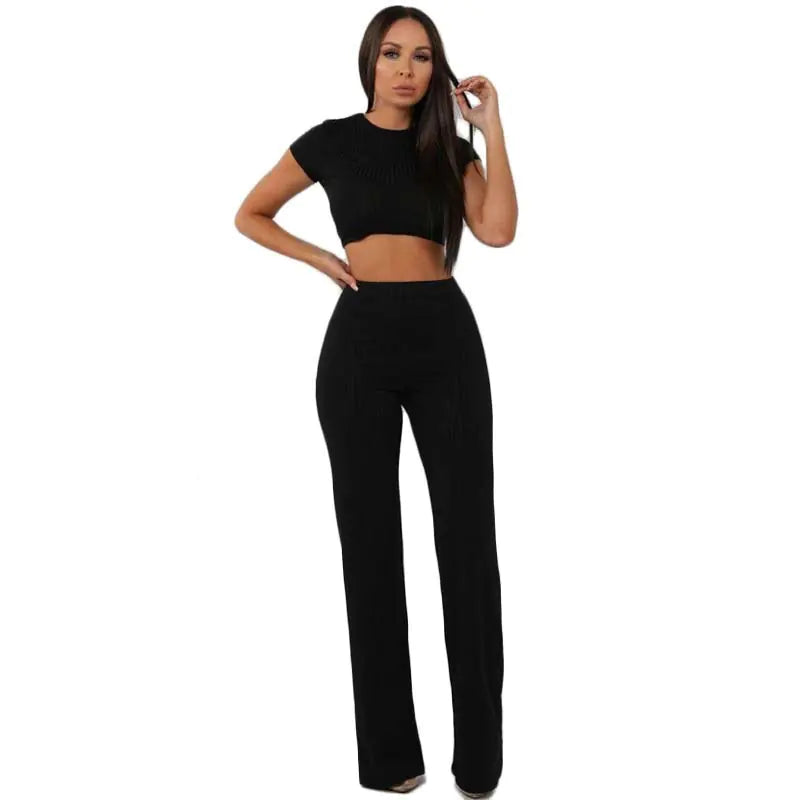High Elastic Cotton Wide Leg Pants Two-Piece Set by Trendy Attic Store01