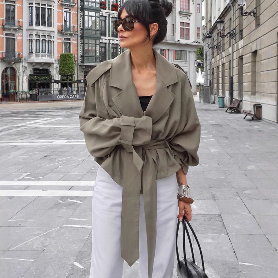 High End French Large Collared Lace up Windbreaker Women Autumn Coat by Wanita Store