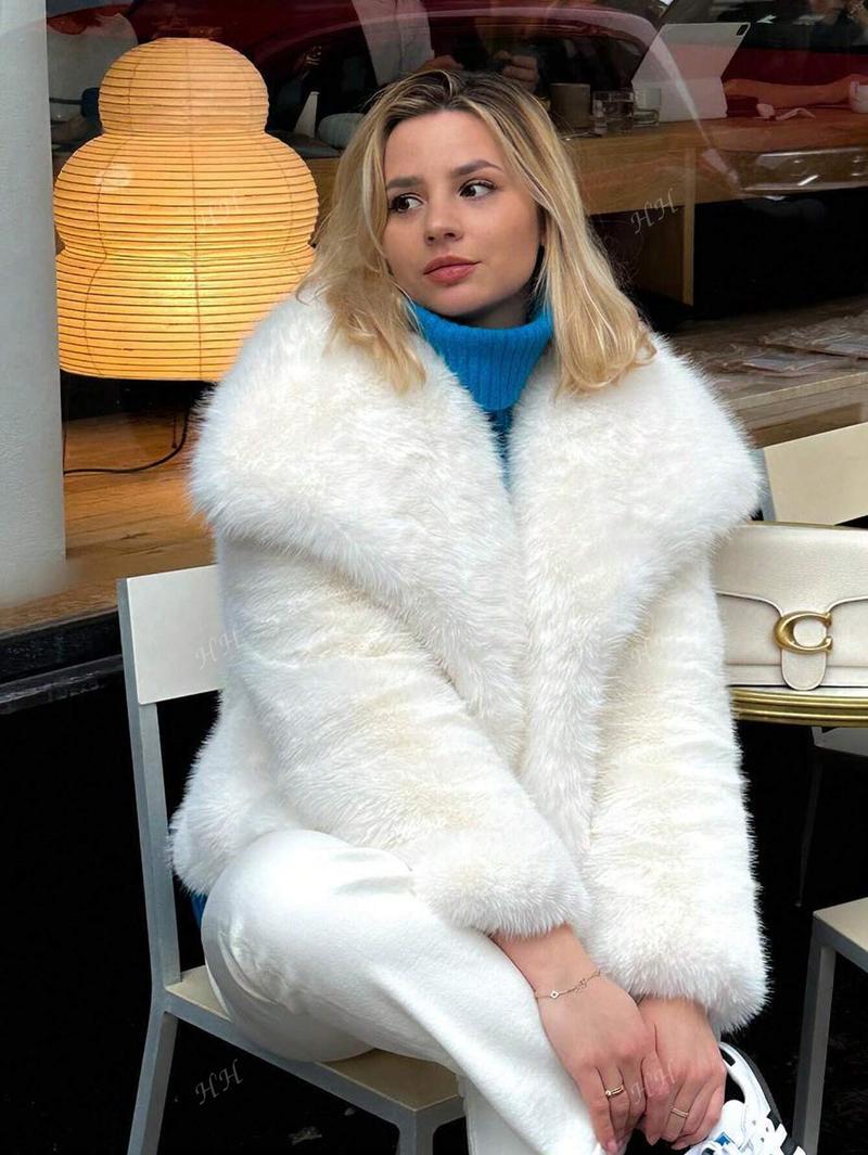Women's Fur Fashionable Big Lapel Long Sleeve Coats by Wshirt