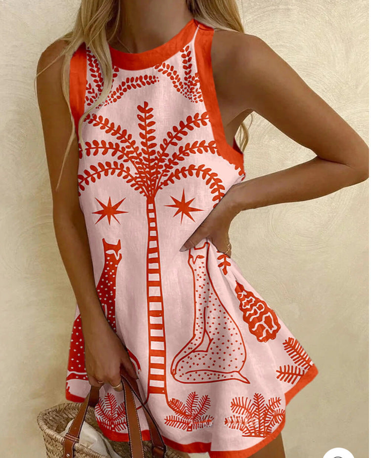 Printed Linen Sleeveless Mini Dress Women by Ragazza