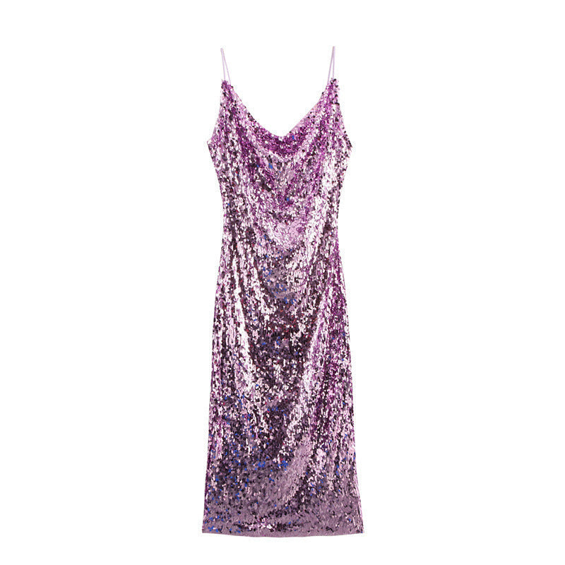 Women's Collar Fashionable Sequins Strap Dress Spring Dresses by Wshirt