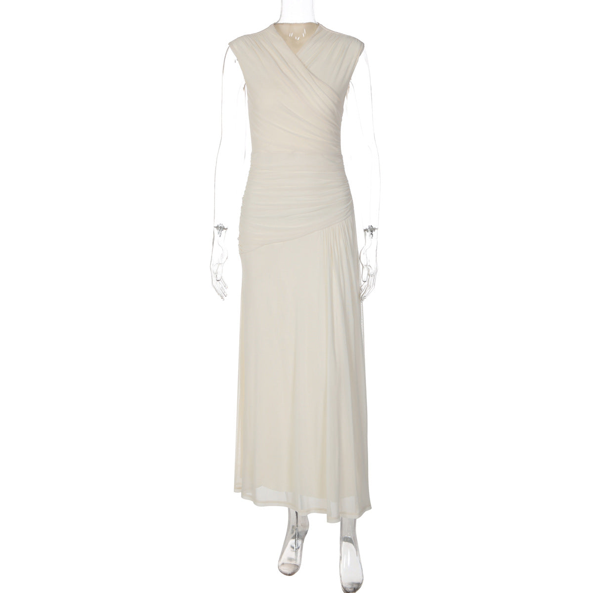 French V neck Solid Color Maxi Dress Summer Waist Slimming Draping Effect Maxi Dress by Bella Mia