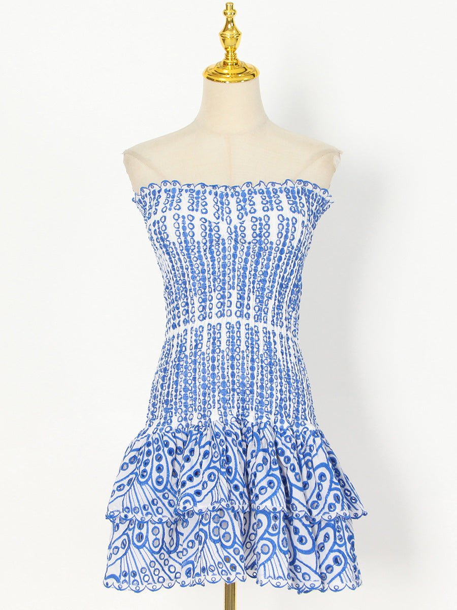 Sexy Solid Color A Line Women Autumn Bandeau One Shoulder Embroidery Embroidery Dress by Ragazza