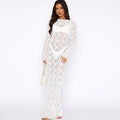 Women Clothing Spring Summer Solid Color Lace See through Long Sleeve Mid Length Dress by Wanita Store