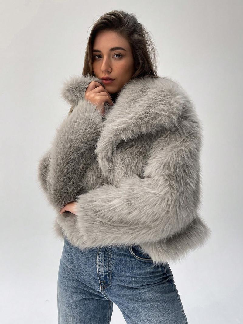 Women's Fur Fashionable Big Lapel Long Sleeve Coats by Wshirt