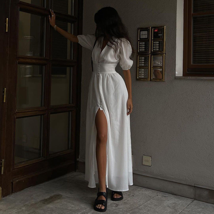 Elegant Dress Design Puff Sleeve Slimming Temperament Slim Fit Dresses by Wshirt