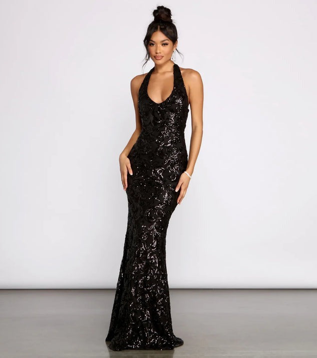 Women's Popular Sexy Hanging Collar Sequins Dress Dresses by Wshirt