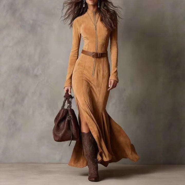 High Quality Double-sided Cashmere Autumn Fashion Zipped Stand Dresses by Wshirt