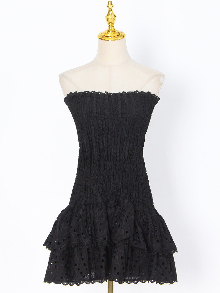Sexy Solid Color A Line Women Autumn Bandeau One Shoulder Embroidery Embroidery Dress by Ragazza