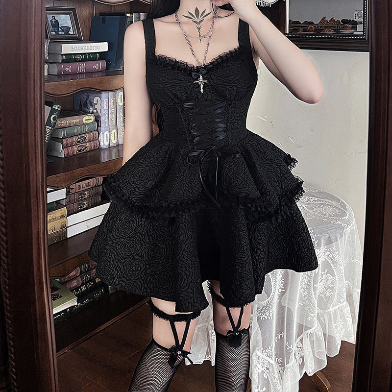 Women's Summer Slim Temperament Pure Black Sling Dresses by Wshirt
