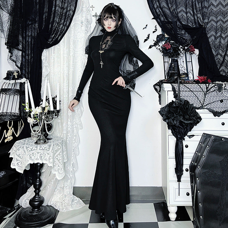 Long-sleeved Fishtail Dress Autumn Versatile Dark Style Dresses by Wshirt