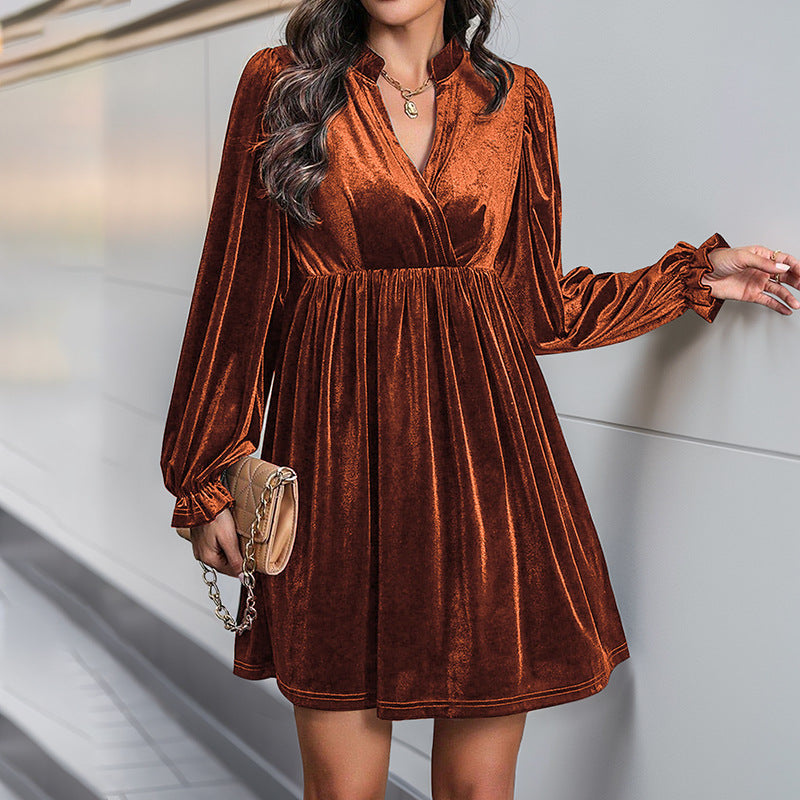 Long Sleeve Patchwork Autumn Winter Women Clothing Velvet Dress by Ragazza
