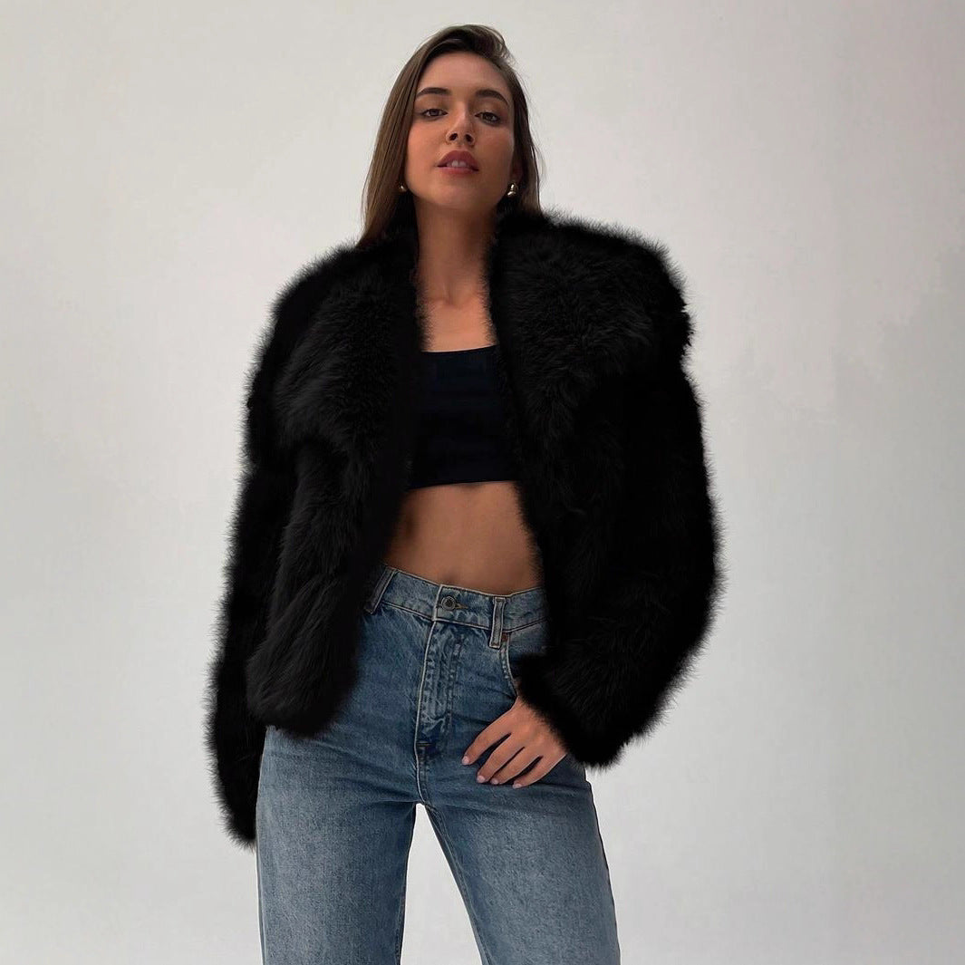 Women's Fur Fashionable Big Lapel Long Sleeve Coats by Wshirt