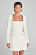 Elegant Slim Fit Slimming U Neck Long Sleeved Beaded Classic Dress Women by Wanita Store