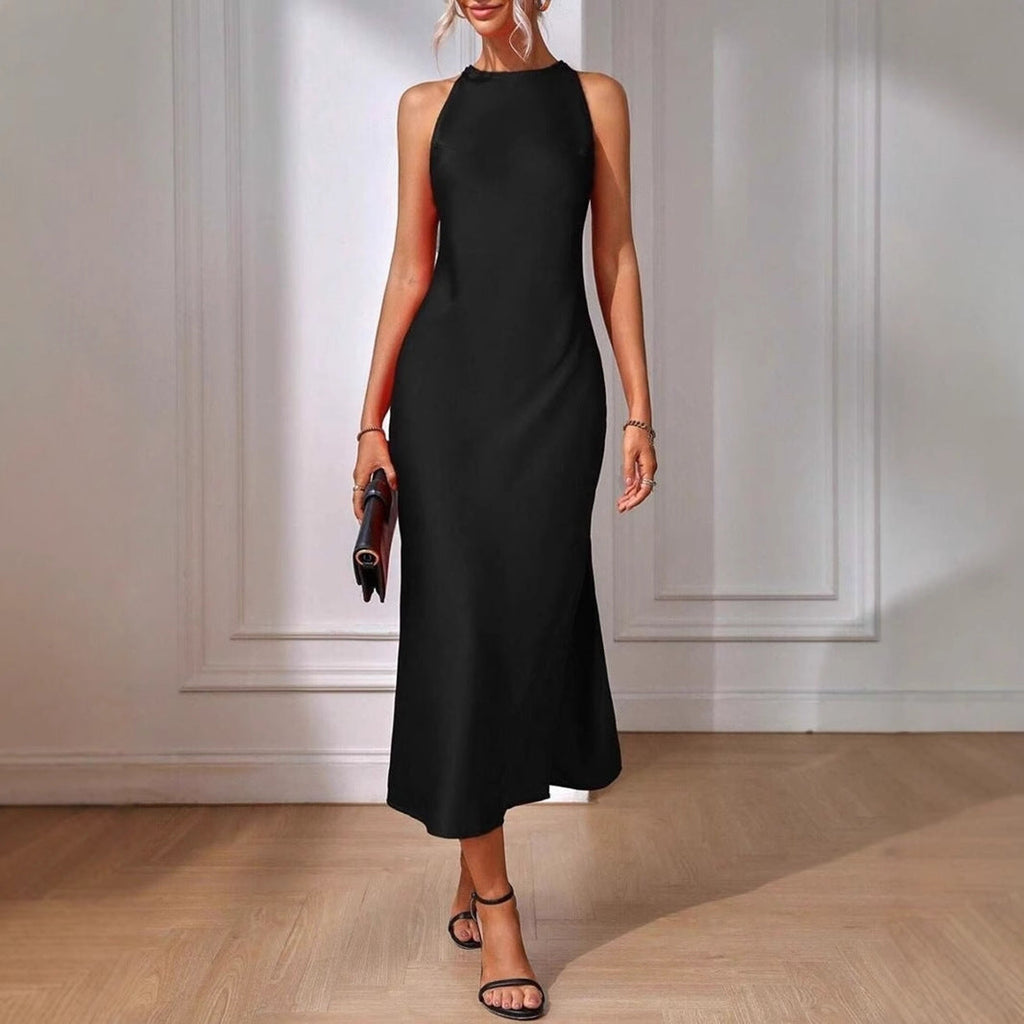 Satin Dress Women Clothing Spring Summer Sleeveless Split Satin Imitation Silk Maxi Dress by Ragazza