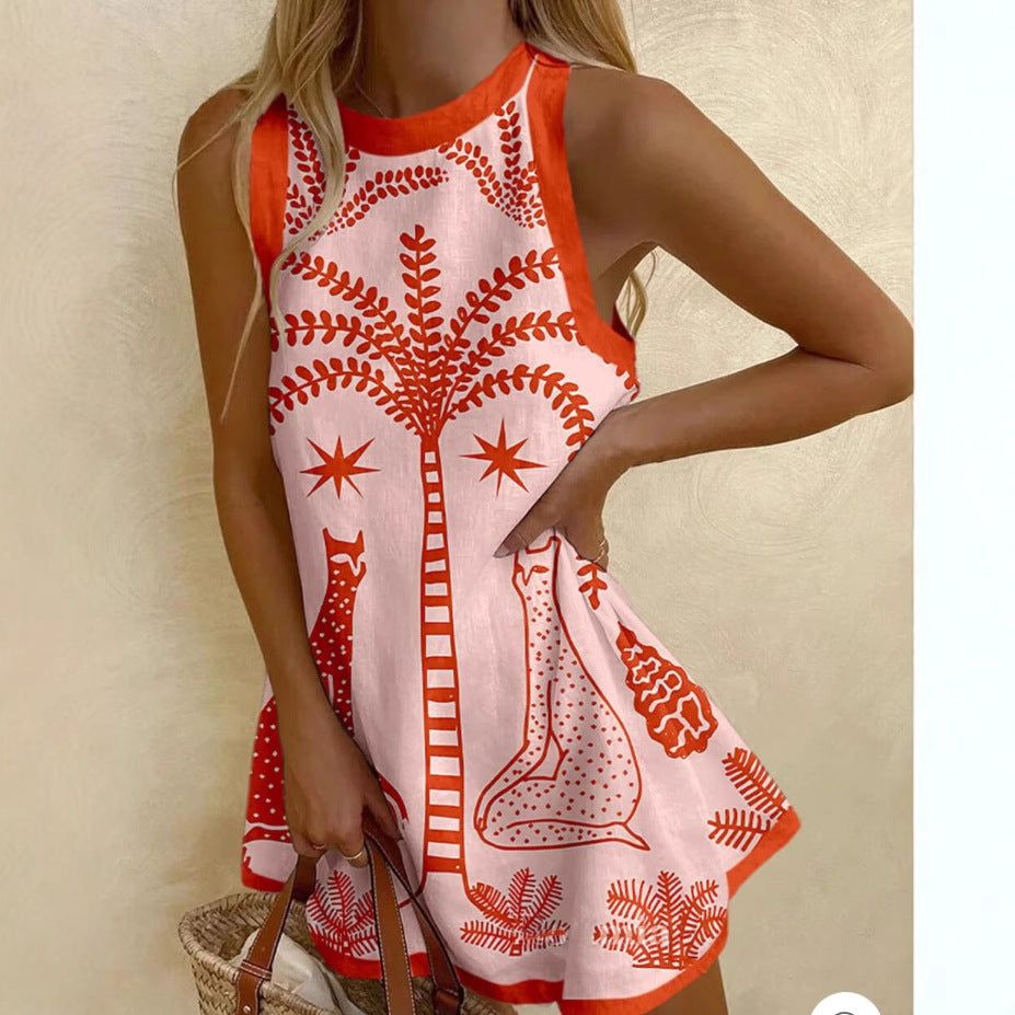 Printed Linen Sleeveless Mini Dress Women by Ragazza