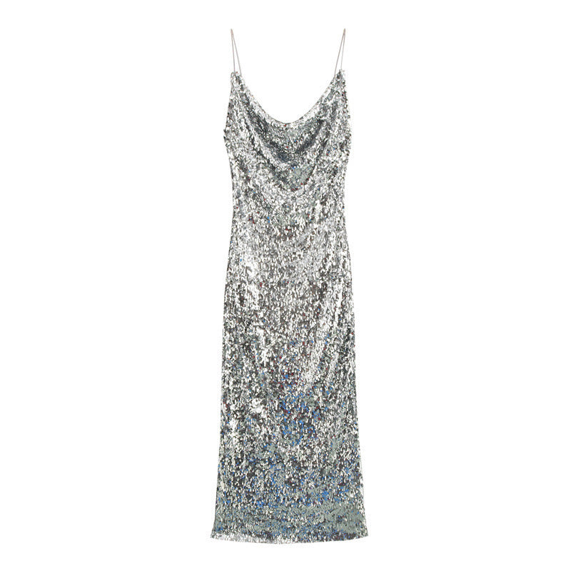 Women's Collar Fashionable Sequins Strap Dress Spring Dresses by Wshirt
