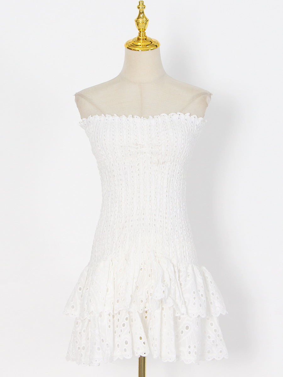 Sexy Solid Color A Line Women Autumn Bandeau One Shoulder Embroidery Embroidery Dress by Ragazza