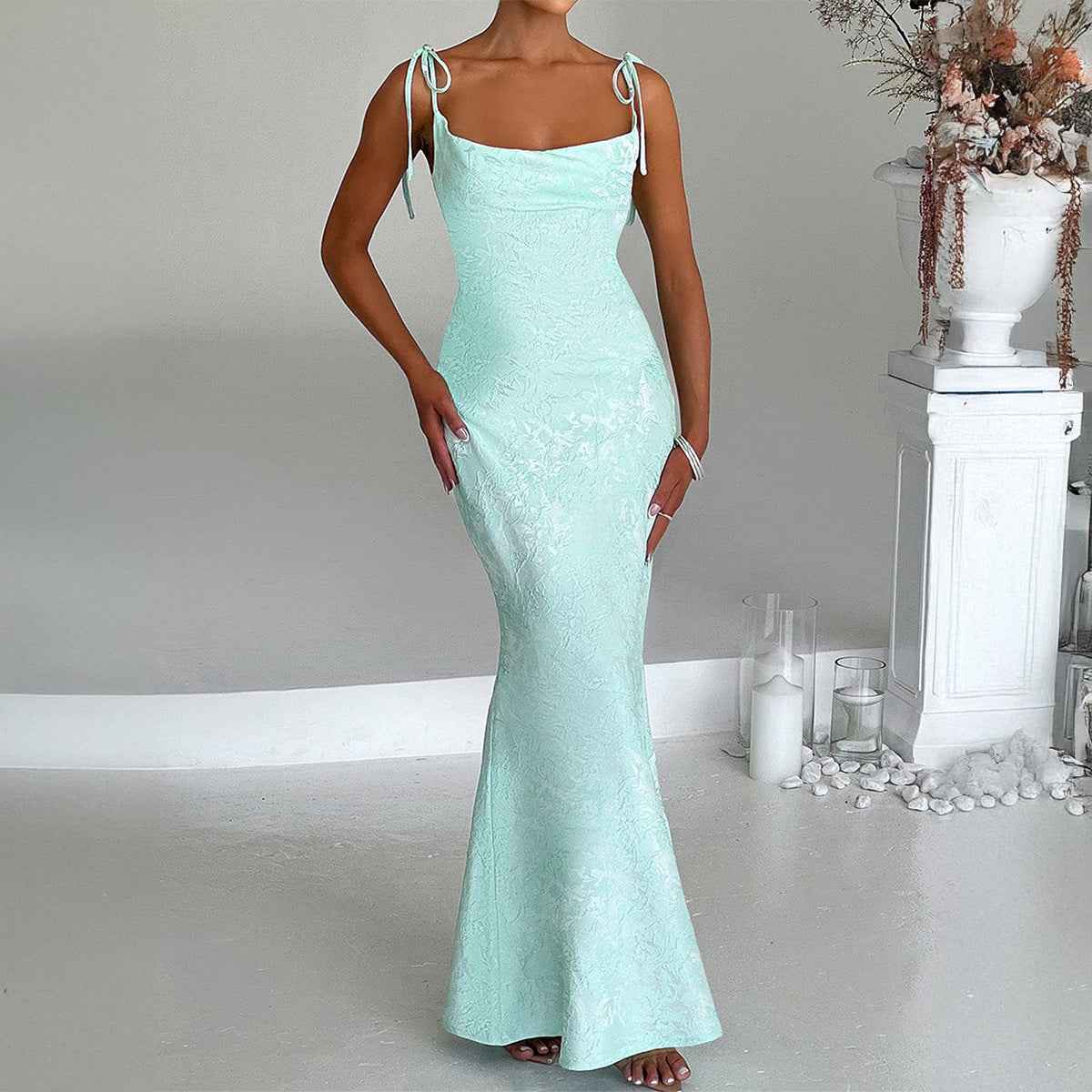 Elegant Evening Dress Hip Spaghetti Straps Dress Women Clothing Summer