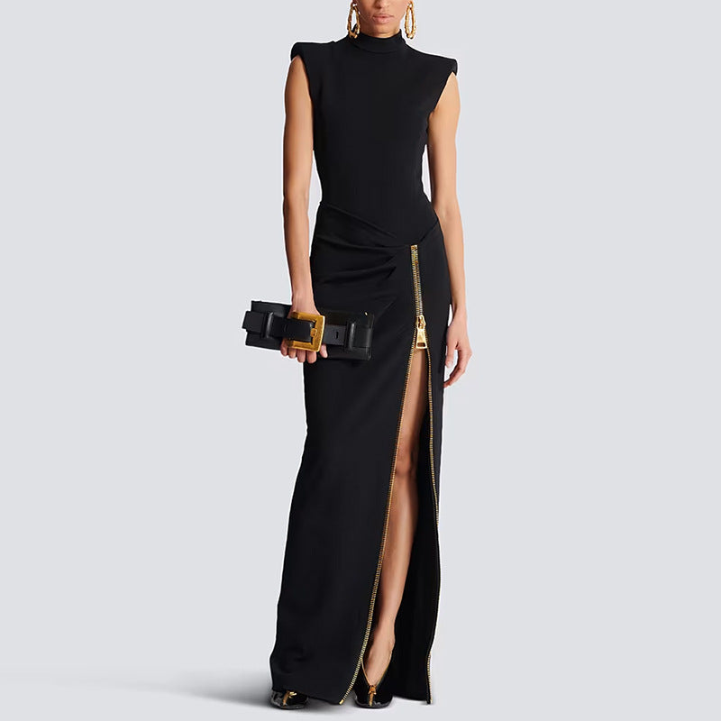 Sleeveless Zipper Split Stretch Maxi Dress Maxi Dress Gown by Ragazza