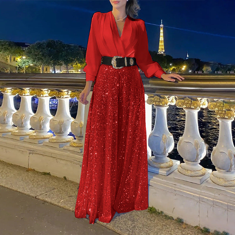 Women's Fashion Dress Elegant Waist Slimming Sequins Dresses by Wshirt