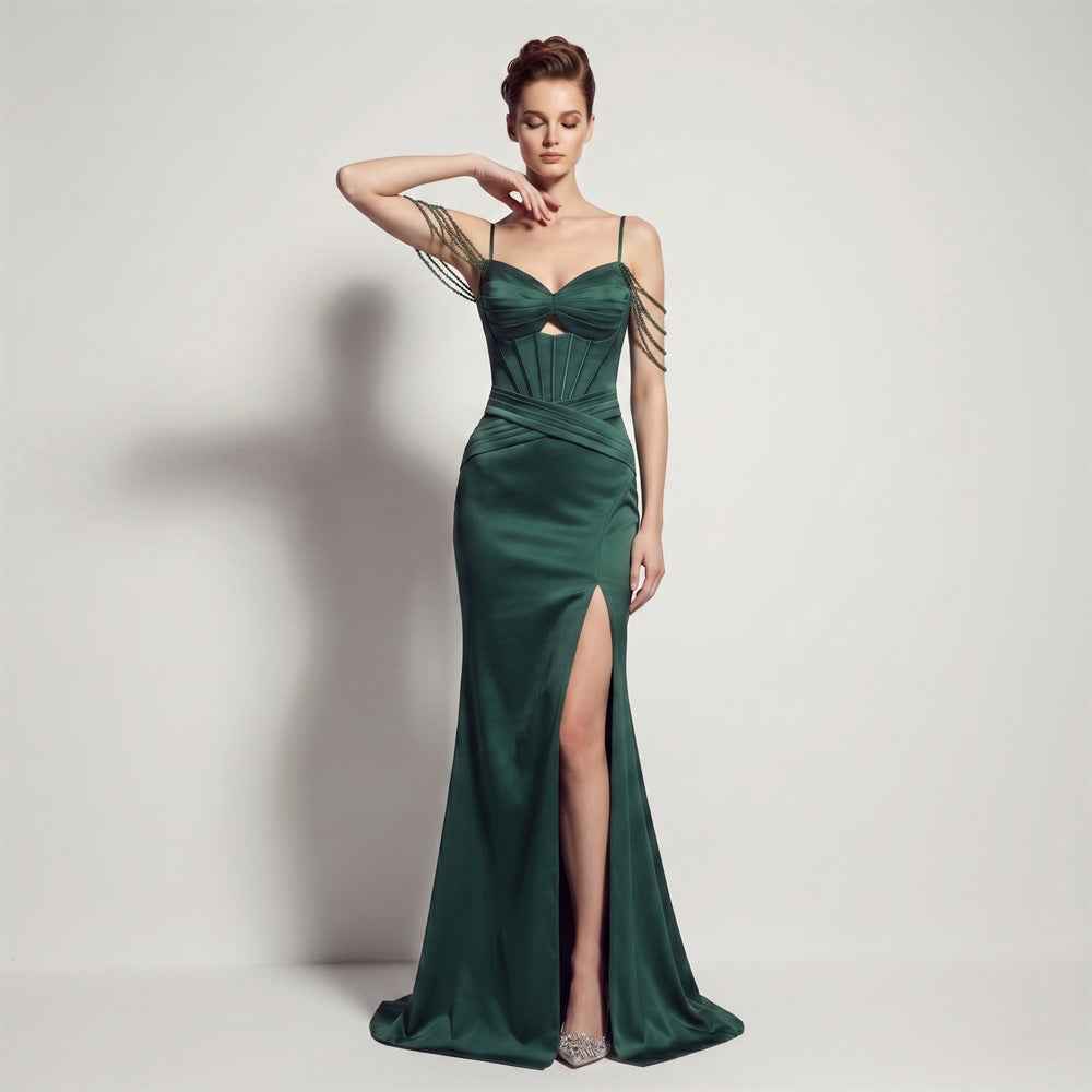 Sexy Satin High Slit Slim Fit Lace up Fishtail Long Annual Party Party Evening Dress by Ragazza