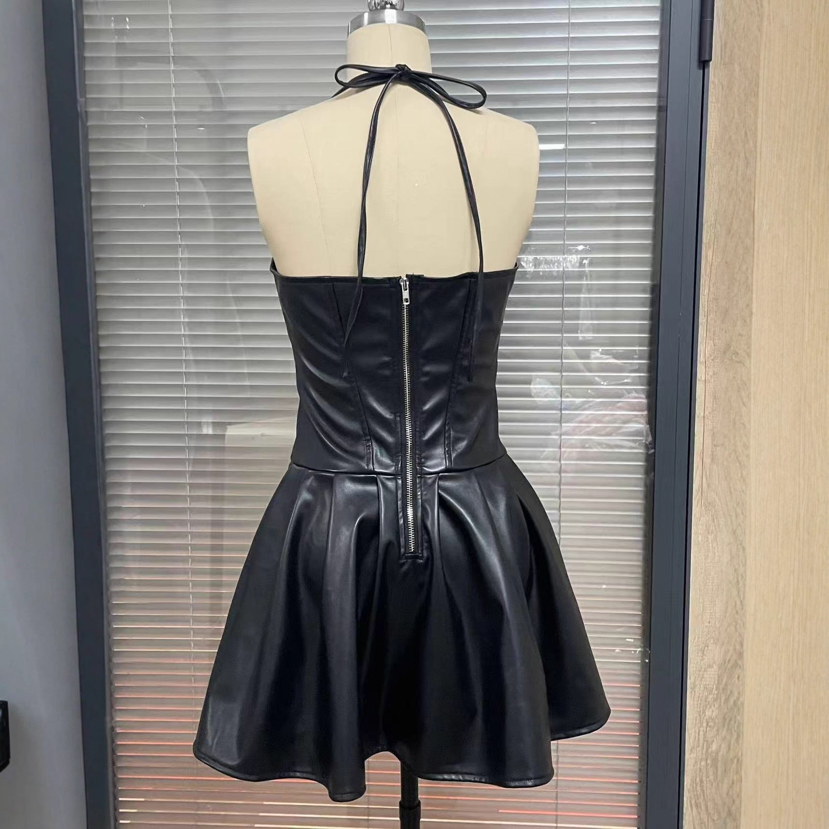 Women's Solid Color Sleeveless Sexy Tube Leather Dresses by Wshirt