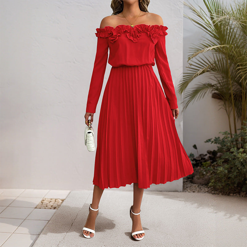 Dating Party Elegant Sweet off Shoulder Long Sleeve Solid Color Women Dress by Ragazza