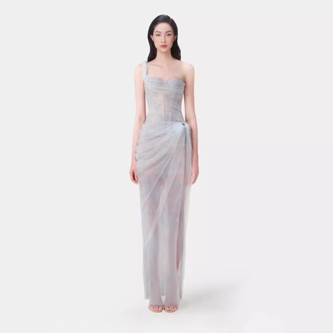 Summer Pure Sexy Lace Solid Color One Shoulder Dress by Ragazza
