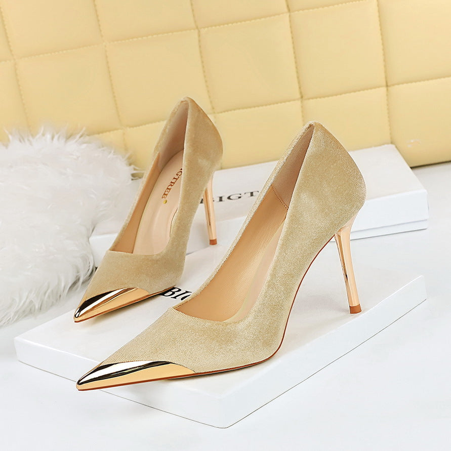 Cocktail Affordable Luxury High Heels Stiletto Heel Metal Pointed Toe Suede Women Thin Shoes by Ragazza