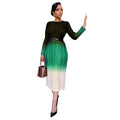 Women Clothing Gradient Positioning Printing Long Sleeve Pleated Dress by Ragazza