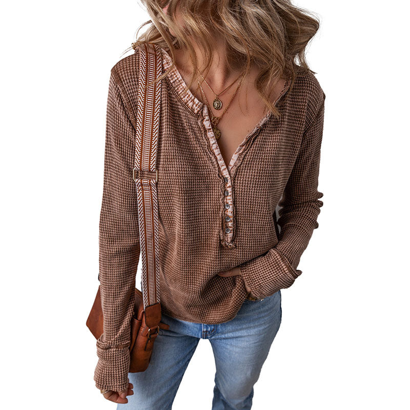 Women's European And American Personalized Worn Looking Washed-out Pullover Sweater by Wild and Free Boutique