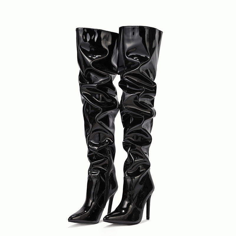 Spring Summer Catwalk Show Patent Leather Slimming Pointed Stiletto Heel Women High Heel Boots by Ragazza