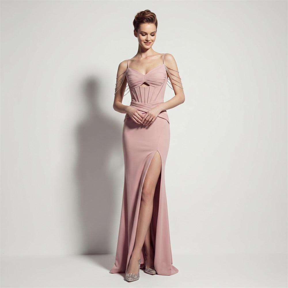 Sexy Satin High Slit Slim Fit Lace up Fishtail Long Annual Party Party Evening Dress by Ragazza