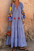 Autumn Long Sleeve Arrival V neck Lantern Sleeve Striped Printed Dress by Ragazza