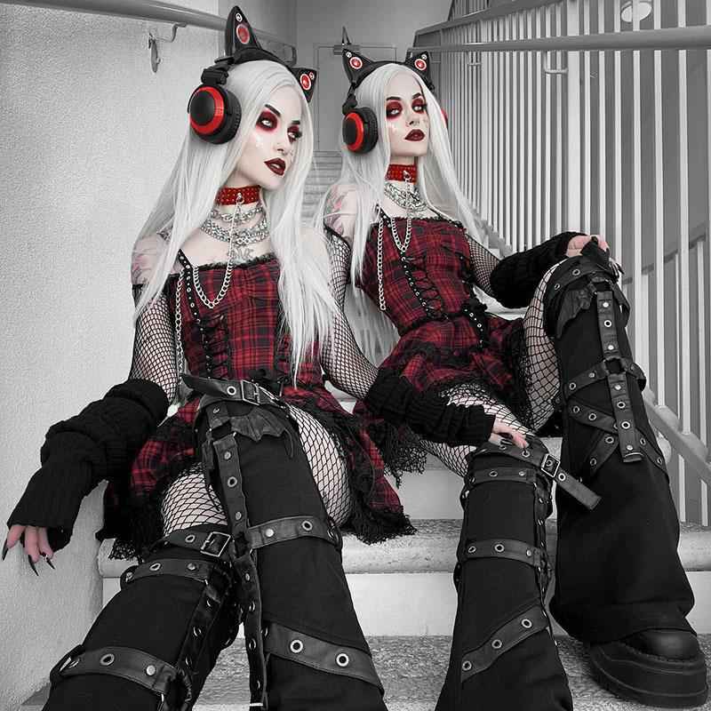 Women's Summer Gothic Plaid Trendy Waist Deep Dresses by Wshirt