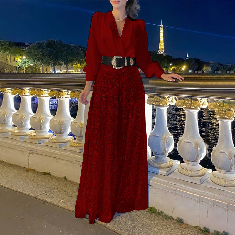 Women's Fashion Dress Elegant Waist Slimming Sequins Dresses by Wshirt