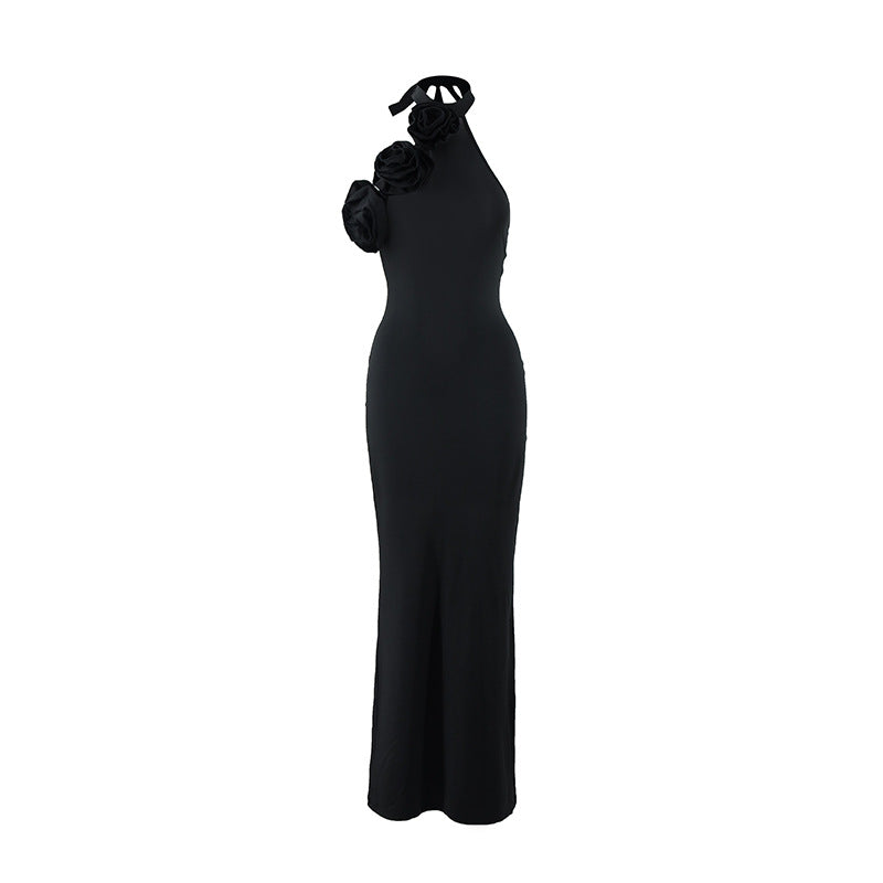Women Clothing Three Dimensional Floral Sexy Halter Backless Split Dress by Ragazza