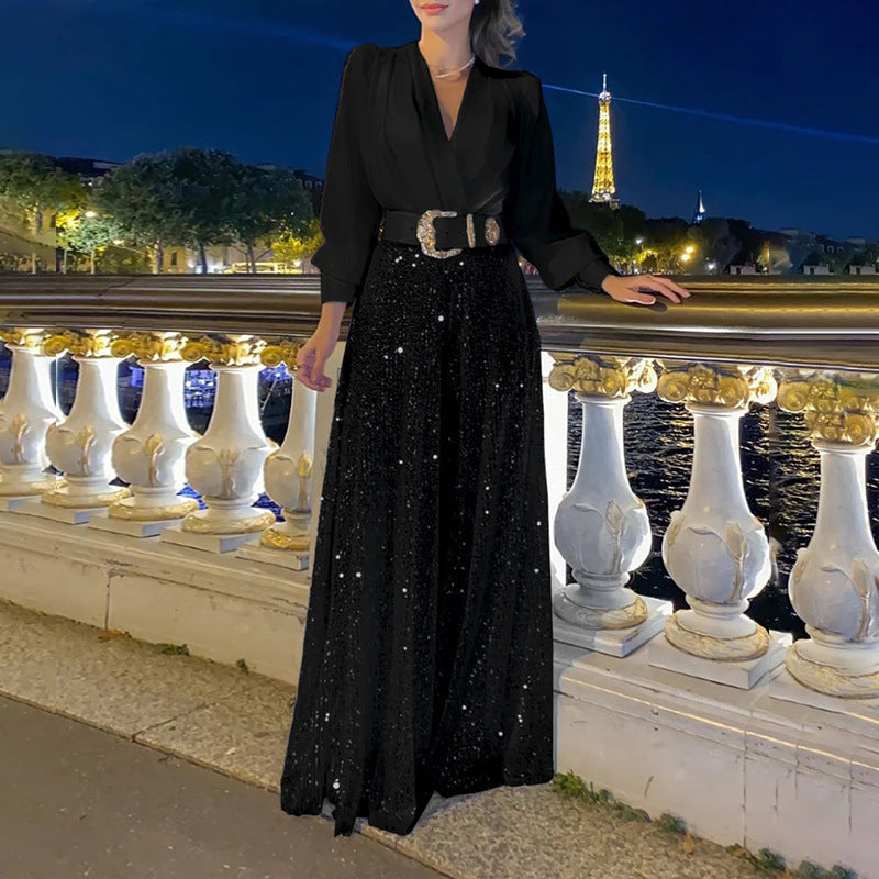 Women's Fashion Dress Elegant Waist Slimming Sequins Dresses by Wshirt