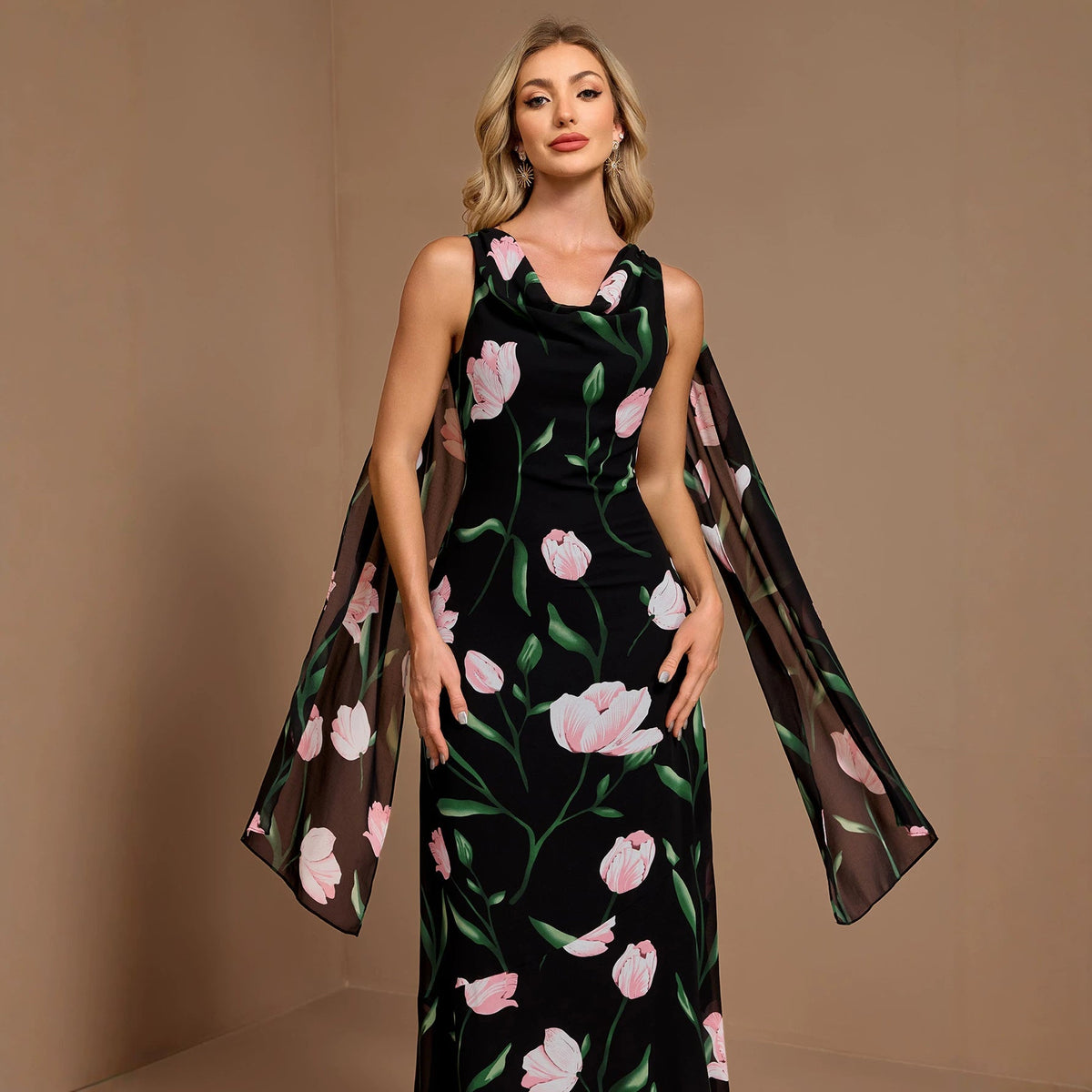 Women Summer Printed Sleeveless Large V Back U Neck A line Flared Sundress Ribbon Evening Dress by Ragazza