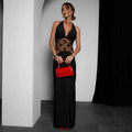 Summer Elegant Black Sexy Backless Lace Stitching Halter Sleeveless Dress for Women by Ragazza