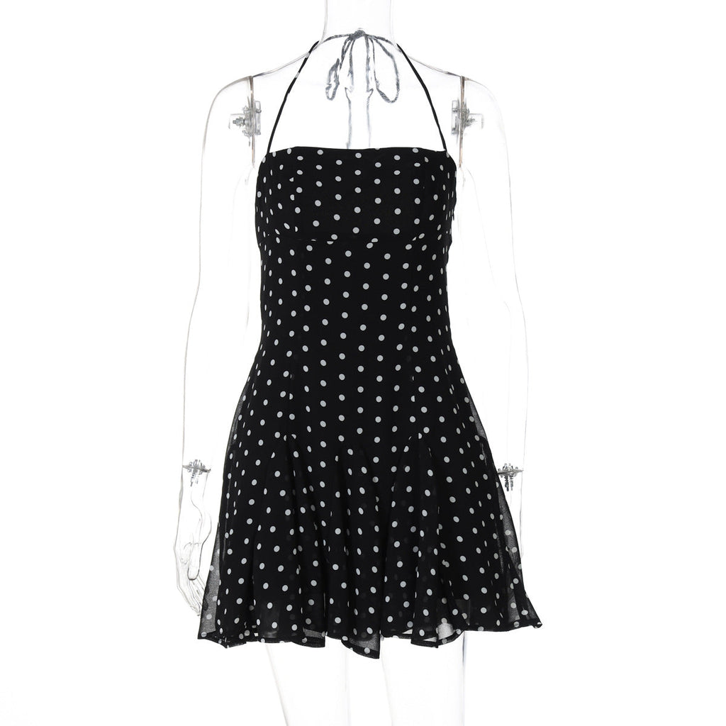 Sweet Little Short Dress Polka Dot Printed Waist Controlled Tube Top Halter Dress by Ragazza