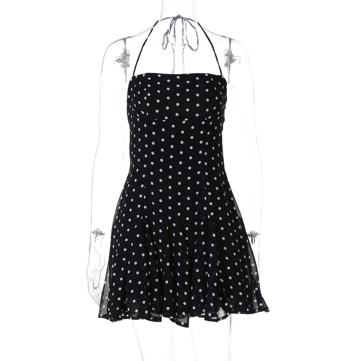 Sweet Little Short Dress Polka Dot Printed Waist Controlled Tube Top Halter Dress by Ragazza
